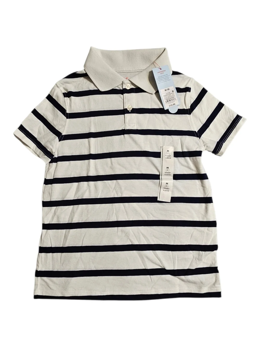 Cat & Jack Black and White Striped Polo Shirt